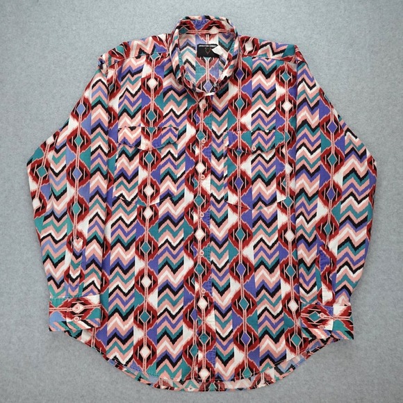 Western Rise Other - Vntg Frontier Series Western Shirt Mens XL Pink Turquoise Button Cowboy 80s 90s